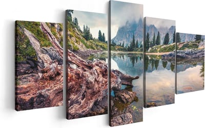 Artaza Canvas Schilderij Vijfluik Meer Met Rotsen In De Alpen Bergen - 100x50 - Foto Op Canvas - Canvas Print