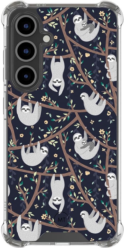 Hoesje (shockproof) geschikt voor Samsung Galaxy S24 FE - Luiaard print - Extra sterke case - TPU/polycarbonaat - Print - Blauw, Transparant