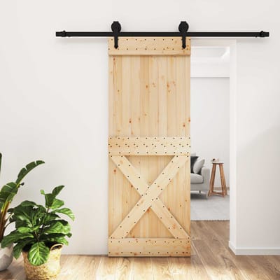 vidaXL - Schuifdeur - Naturel - en - Zwart - 80 - x - 210 - cm - Massief - Pine - Hout