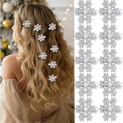 Dailygoods- Haarspeldjes 10-delige set - Sneeuwvlok ontwerp - Sprankelende strass - Krokodillenklemmen - Zilveren metalen clips - Duurzaam en veilig - Haarclips
