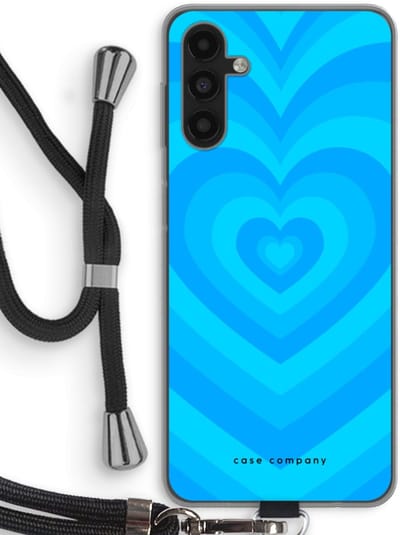 Case Company® - Hoesje met koord geschikt voor Samsung Galaxy A04s hoesje met Koord - Hart Blauw - Telefoonhoesje met Zwart Koord - Bescherming aan alle Kanten en Over de Schermrand