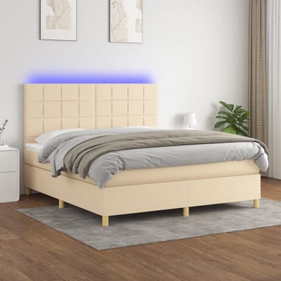 vidaXL - Boxspring - met - matras - en - LED - stof - crèmekleurig - 160x200 - cm