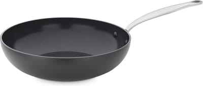 GreenPan Barcelona Wokpan 28cm met deksel - 3.7L – PFAS-vrije antikleeflaag - Wokpan inductie – Keramische pan - Ovenbestendig tot 220°C – RVS handgrepen - Zwart