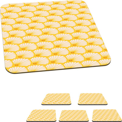 Onderzetters voor glazen - Art Deco - Design - Schelp - Geel - 10x10 cm - Glasonderzetters - 6 stuks