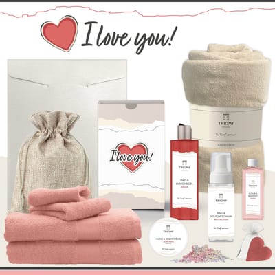 Geschenkset “I Love You!” - 11 producten - 1660 gram | Triomf Original - Giftset voor haar Cadeau Valentijnsdag Luxe wellness cadeaubox Vrouw Ik hou van jou Cadeaupakket Kerst Geschenk Moeder Verjaardag Gift Set Valentijn Vriendin Roze Rood Crème