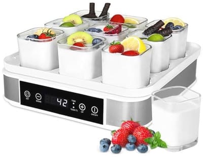 Automatische digitale yoghurtmaker voor Griekse yoghurt met temperatuur- en timerfunctie, 9 glazen yoghurtbekers