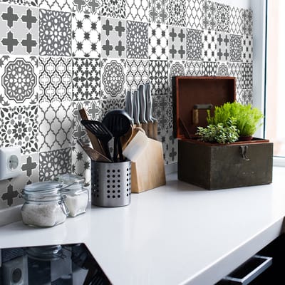 Zelfklevende tegelmuurstickers voor keuken en badkamer - 9 cementtegelstickers AZULEJOS LOREANA - 9 stickers 10x10cm