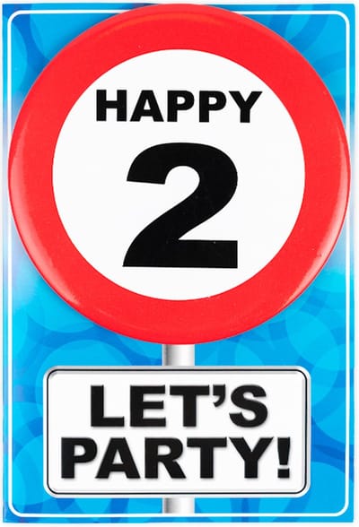 Verjaardagkaart met button | Verkeersbord | Happy 2