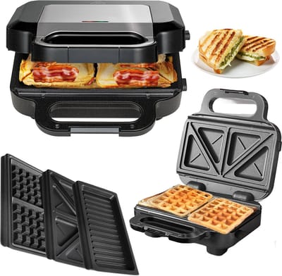 White-Label Tosti Apparaat - Broodrooster - Tosti Grill Apparaten - Zwart met Zilver