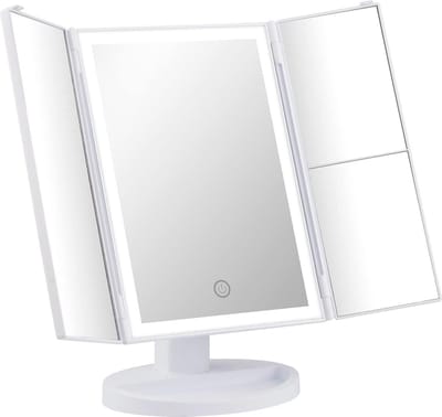 Make-up spiegel met licht drievoudige led-spiegel vergroting 1X-2X-3X 180° draaibaar touch-schakelaar dubbele voeding wit