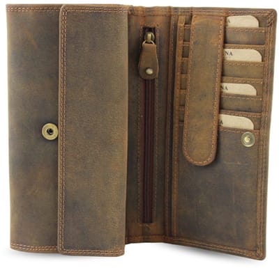 Fana Bags Damesportemonnee Bruin Buffelleer - Luxe Overslag Model Met Ritsvak - RFID - Leren Portemonnee Vintage - Cadeau