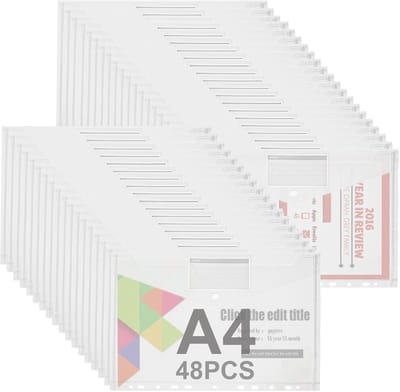 Set van 48 A4 documentmappen met 11 gaten, transparante verzamelmap met drukknop voor documenten en organisatie