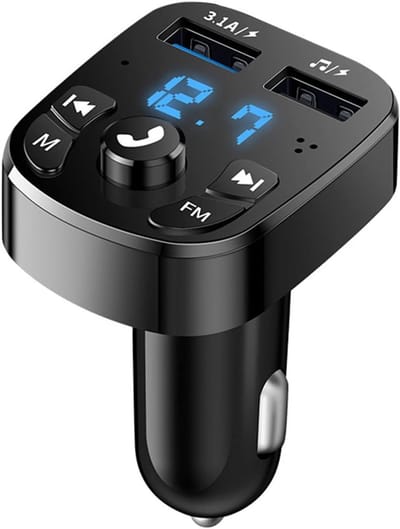 Bluetooth FM Transmitter Auto - Bluetooth Transmitter - Car Kit met Handsfree Bellen - 3.1A Dual USB Snellaader Autolader - MP3 Speler via U-Disk & CVC Ruisonderdrukking - met LED Voltmeter - voor 12V-24V Auto & Vrachtwagen - Zwart
