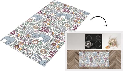 Keukenloper - Loper keuken - Konijn - Bloemen - regenboog - Kinderen - Design - 120x60 cm - Keukenloper vinyl