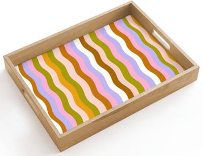 Dienblad hout 40x30 cm - Schootdienblad - lijnen - Golven - Pastelkleuren - Patroon - Borrelplank rechthoek - Plateau dienbladen