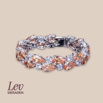 Lev Sieraden - Zilver plated Tennisarmband met Zirkonia champange en wit - Messing - 18.2cm - Pear cut
