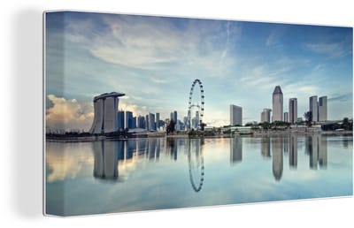 Canvas Schilderij Singapore - Water - Reflectie - 40x20 cm - Wanddecoratie