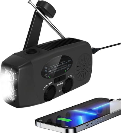 Draagbare noodradio - Zaklamp - Solar opwindbaar - Noodpakket - Powerbank 2000 mAh - Kunststof - Zwart