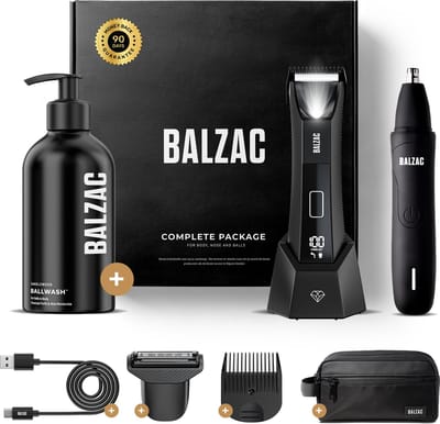 BALZAC® Complete Package - Neustrimmer, Bodygroomer Mannen & Ballwash - Waterdicht - Body Trimmer Heren - Schaamhaar Trimmer Mannen
