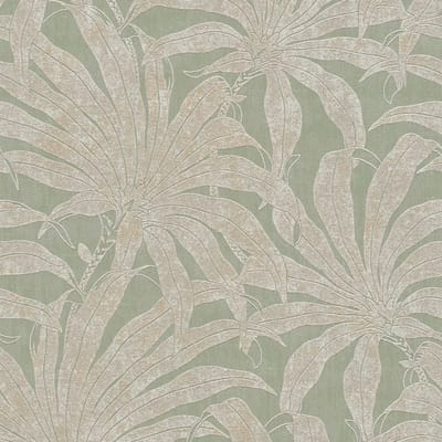 Natuur behang Profhome 395012-GU vliesbehang gestructureerd in jungle stijl en metalen accenten groen goud zilver wit 5,33 m2