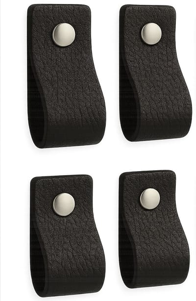 Leren handgrepen - Zwart - 4 stuks - 12,5 x 2,5 cm - incl. 3 kleuren schroeven - Handgrepen leer - Zwarte leren meubelgreep - Leren handvaten kast - Leren lus - Handgreep kast leer - Leren greepjes - Handvat leer - Leren deurgreep - Leren handgreep
