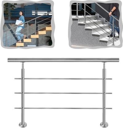 Trapleuning Roestvrij Staal - Buiten Balustrade - Veilig Traplopen - Drie Dwarsstaven - 180 cm Lengte - Zilverkleurig