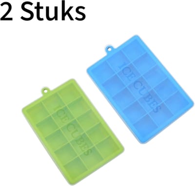 2 stuks ijsblokjesvorm – siliconen ijsblokjesvorm met deksel – druk de bodem in voor ijs – voor cocktails en frisdrank – vrij van BPA – blauw en groen