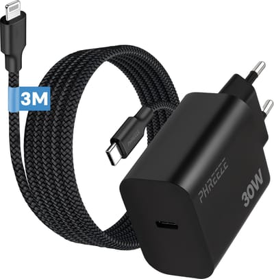 Phreeze 30w usb C snellader geschikt voor iPhone en iPad - Met geschikt voor usb C naar Lightning kabel 3 meter - Oplader