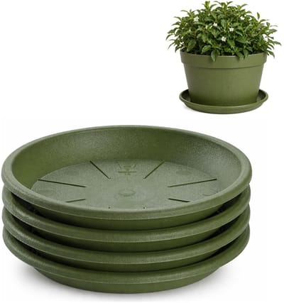 Plasticforte plantenpot onder schotel / water opvang schaal - 4x - groen - Dia 32 cm - Kunststof - voor pot met Dia 40/45 cm