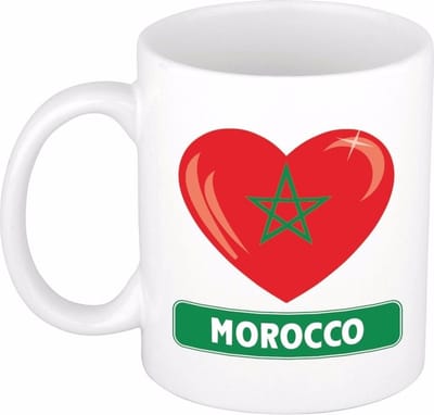 Hartje Marokko koffie mok / thee beker - cadeau mokken - 300 ml - landen vlag - I love Marokko