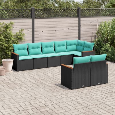 vidaXL - 8-delige - tuinbankset - met - kussens, - zwart - polyrotan