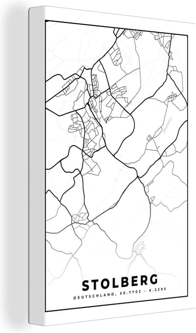 Canvas Schilderij Stolberg - Plattegrond - Kaart - Stadskaart - 20x30 cm - Wanddecoratie