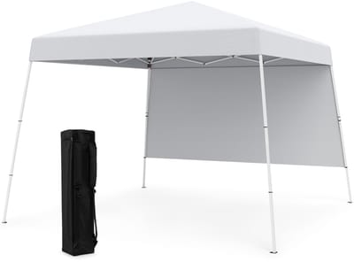 COSTWAY Pop-up paviljoen, 3 x 3 m, vouwpaviljoen met 1 zijwand en draagbare rugzak en 4 grondankers, outdoor tuintent, waterdicht en zonwering, tuinpaviljoen, partytent voor tuin, feest, wit