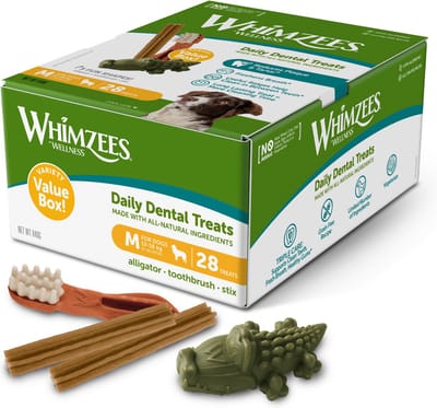 2x maat M: voor middelgrote honden (12 - 18 kg, 28 stuks) Whimzees by Wellness Mixbox hondensnacks