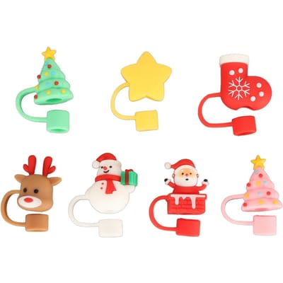7 STUKS Rietjesbeschermers Silicone Schattig Cartoonontwerp Stofdicht Draagbaar Drinkrietjesbeschermer voor red