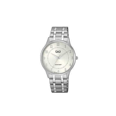 Q&Q QZ60J204Y - Horloge - Analoog - Heren - Mannen - Stalen band - Rond - Metaal - Cijfers - Zilverkleurig - Wit - 3 ATM