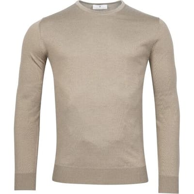 Thomas Maine Trui Fine Merino Crew Neck Single Knit Greige / male