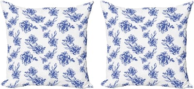 ABAKUHAUS Decoratieve kussenhoezen met bloemenmotief, 2 stuks, blauwe pioenroos, moderne accentprint, dubbelzijdig digitaal, 50x50 cm, violetblauw wit