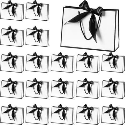 Allecto Plus - Luxe papieren geschenkzakken zwart-wit 20 stuks - 32 x 25 x 11 cm | Voor bruiloft en verjaardagsfeestje