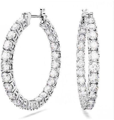 Swarovski Matrix oorsieraden 5689692 | oorringen zilver met heldere ronde stenen en gerhodineerd metaal, luxe Swarovski sieraden
