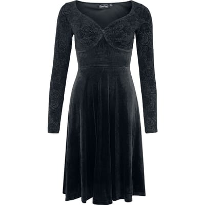 Voodoo Vixen - Rockabilly Midi-jurk - Rose Pattern Velvet Evening Dress - M tot 4XL - voor Vrouwen - zwart