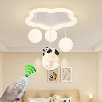 Panda Plafondlamp - Dierenlamp Kinderkamer - Kamer Verlichten - Dimbaar Met Afstandsbediening - 10-15m² Verlicht - Wit
