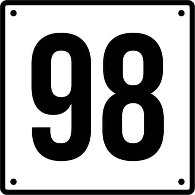 Huisnummerbord 98 - Incl. Schroeven en Pluggen – Acrylaat - 10 x 10 cm - Wit met Zwart