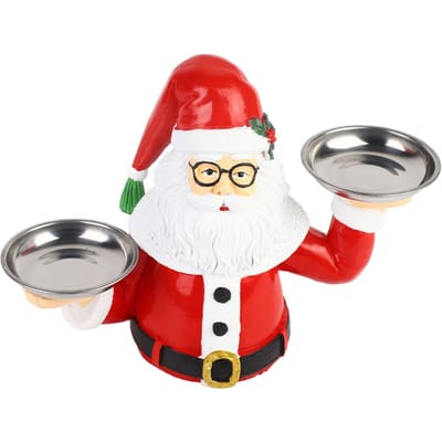 Support à friandises de Noël Père Noël tenant un plateau Râtelier bol à fruits Résine Fête à la maison Râtelier de rangement pour nourriture et collations