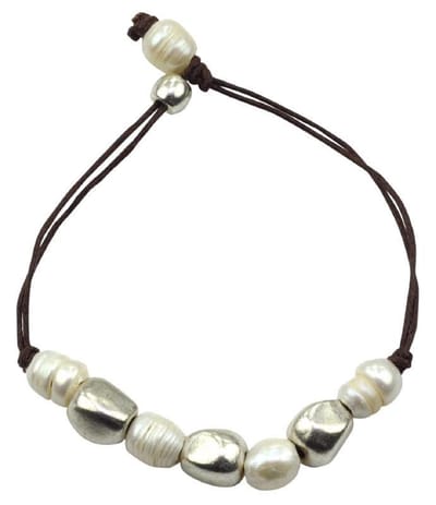 Zoetwater parel armband Iefke - echte parels - wit - bruin - zilver - luxe sieraden zakje - parel armband dames - zoetwaterparel