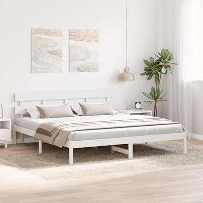 vidaXL - Bedframe - met - hoofdeinde - Wit - 180 - x - 200 - cm - Massief - grenenhout