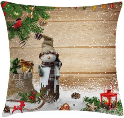 ABAKUHAUS Kerstkussenhoes – Sneeuwman in de tuin – Dubbelzijdig bedrukt – 45x45 cm