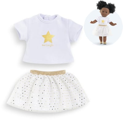Corolle poppenkleding set topje en rok ivoor goud 36cm poppen.