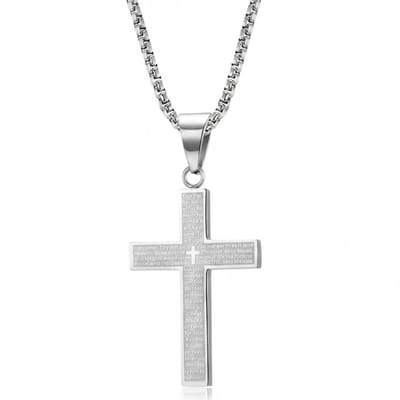 RVS Kruis ketting voor heren en dames – Gegraveerd met het Onze Vader Gebed - Zilverkleurig - 60CM