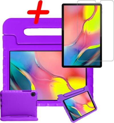 Hoesje Geschikt voor Samsung Galaxy Tab A 10.1 (2019) - Met Screenprotector - Kinderhoes Shockproof Bumper - Kidsproof Case - Tablet Hoes - Kinder Hoes Cover - Paars